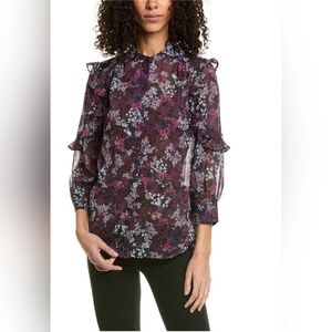 Ted Baker Floral Sheer Blouse - Black and Pink